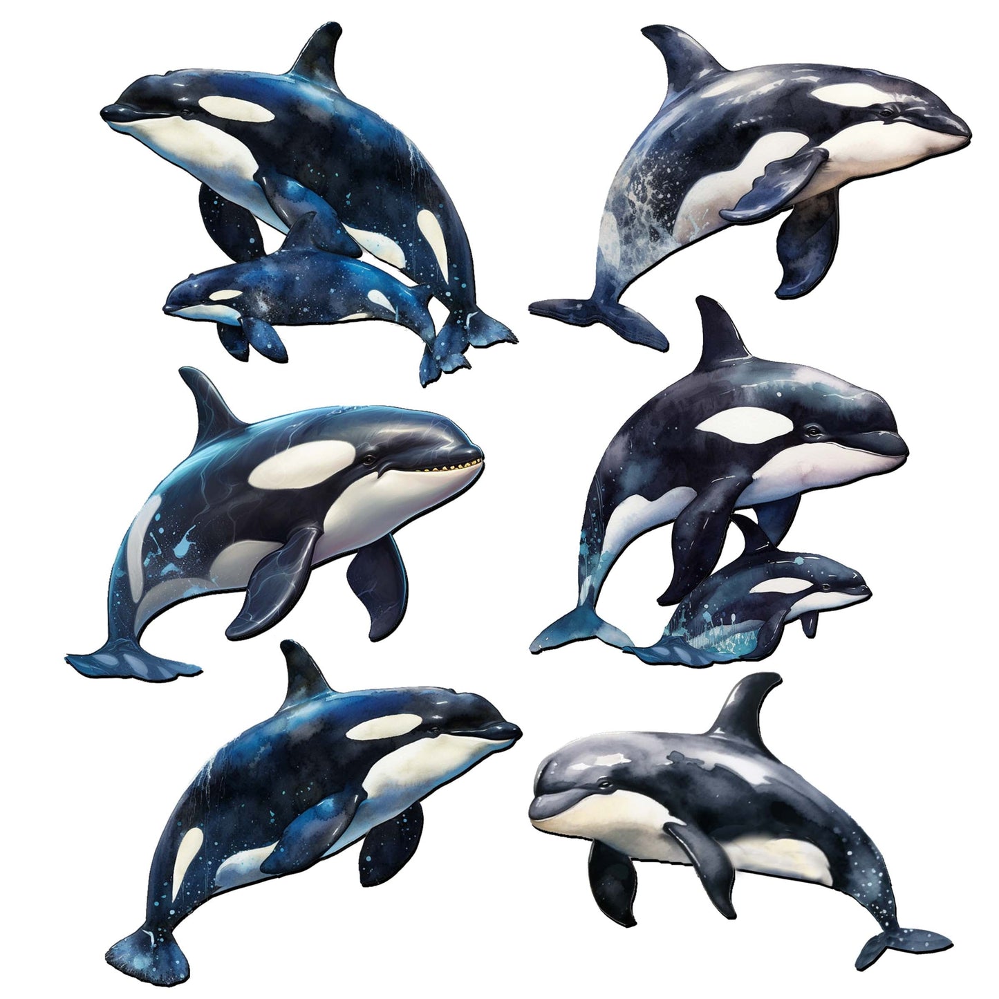 Majestic Orcas Decorative Wooden Clip-on Ornaments Set of 6 by G. Debrekht - Wildlife Decor - 8090102C-S6