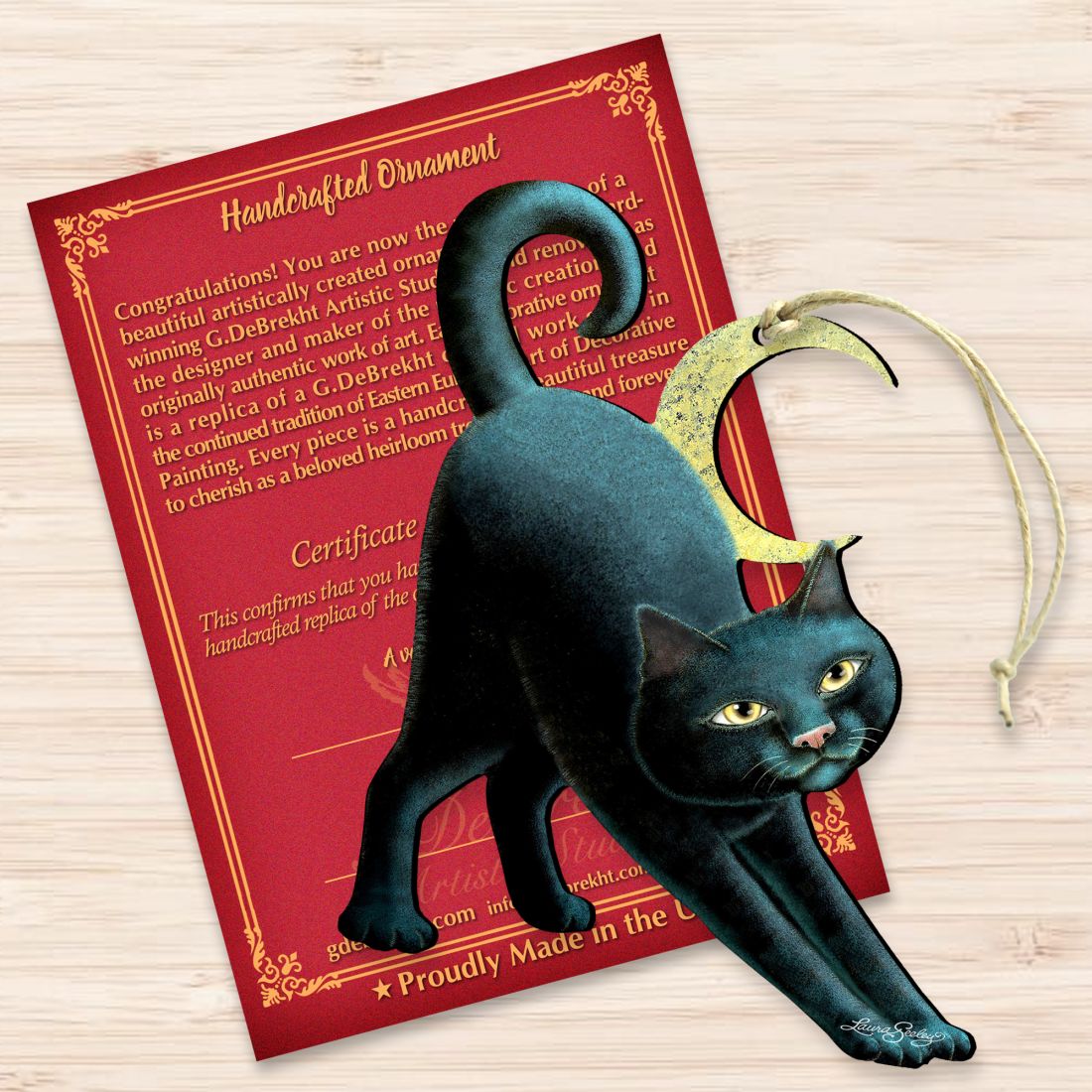 Spooky Halloween Cat Wooden Ornaments by Laura Seeley - Thanksgiving Halloween Decor - 8512054-LS