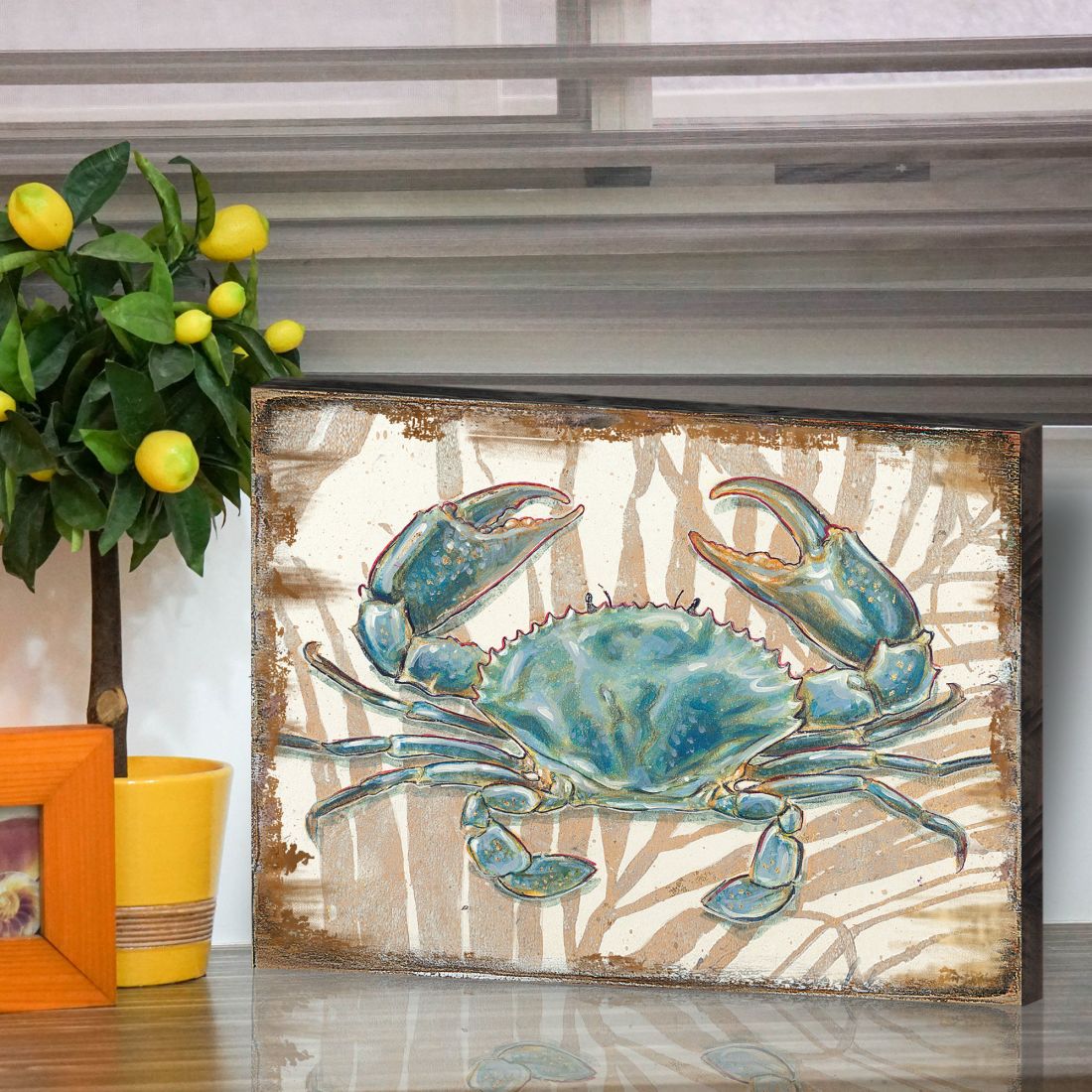 Tangerang Crab Wooden Coastal Wall Art by Nature Wonders - Coastal Sea-Life Decor - 95224-2B