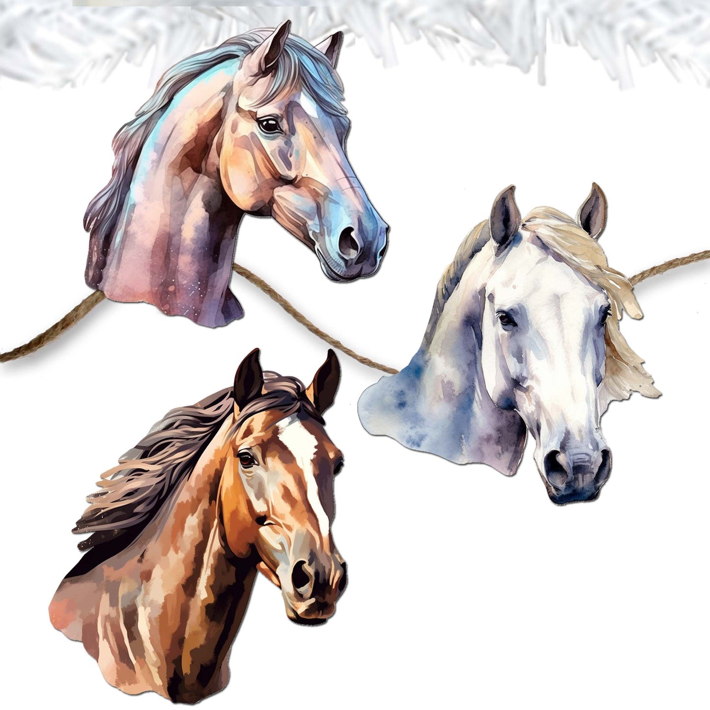 Horses Decorative Wooden Clip-on Ornaments Set of 3 by G. Debrekht - Christmas Decor - 8091039C-S3