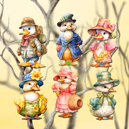 Easter Ducks Decorative Wooden Clip-on Ornaments Set of 6 by G. Debrekht - Easter Decor - 8090043C-S6