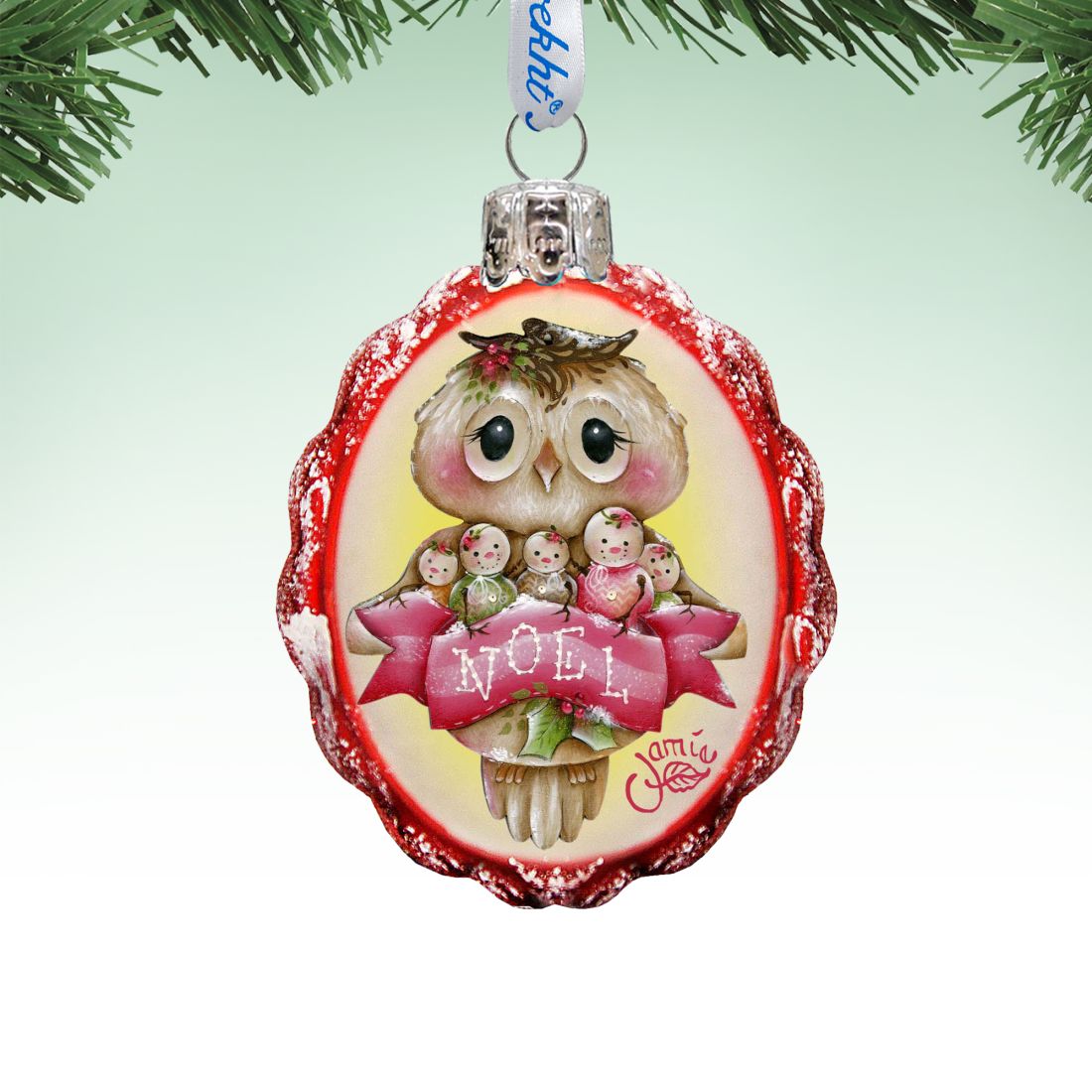 Noel Owl Mercury Glass Ornament by Jamie Mills-Price - Christmas Santa Snowman Decor - 778204-7509