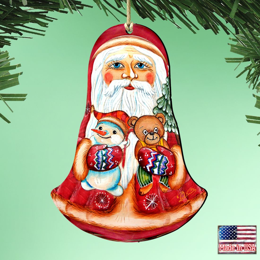 Santa Roly-poly Doll Wooden Ornaments by G. DeBrekht - Christmas Santa Snowman Decor - 8115012