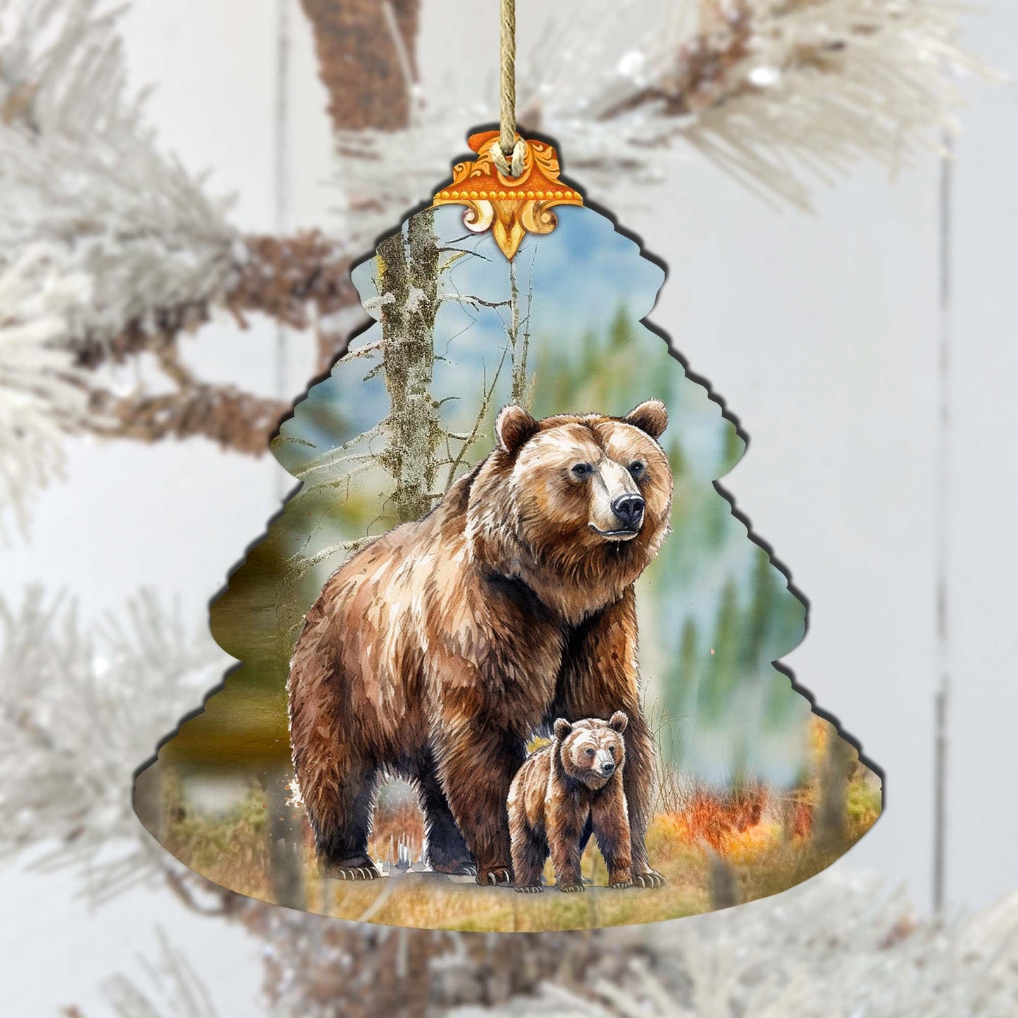 Grizzly Family Glade Tree Wooden Ornaments by G.Debrekht - Wildlife Holiday Decor - 870009
