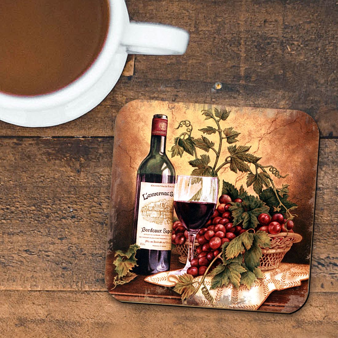 Vine and Grapes Wooden Cork Coasters Gift Set of 4 by Nature Wonders - Nature Wildlife Decor  - 95349-2C-S4