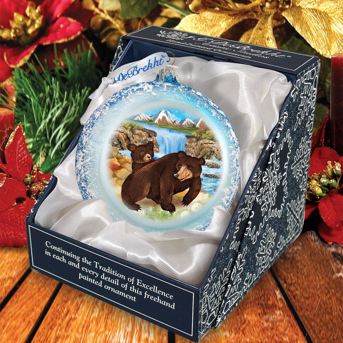 Grizzly Play Glass Ornament by G. DeBrekht - Wildlife Holiday Decor - 744-042