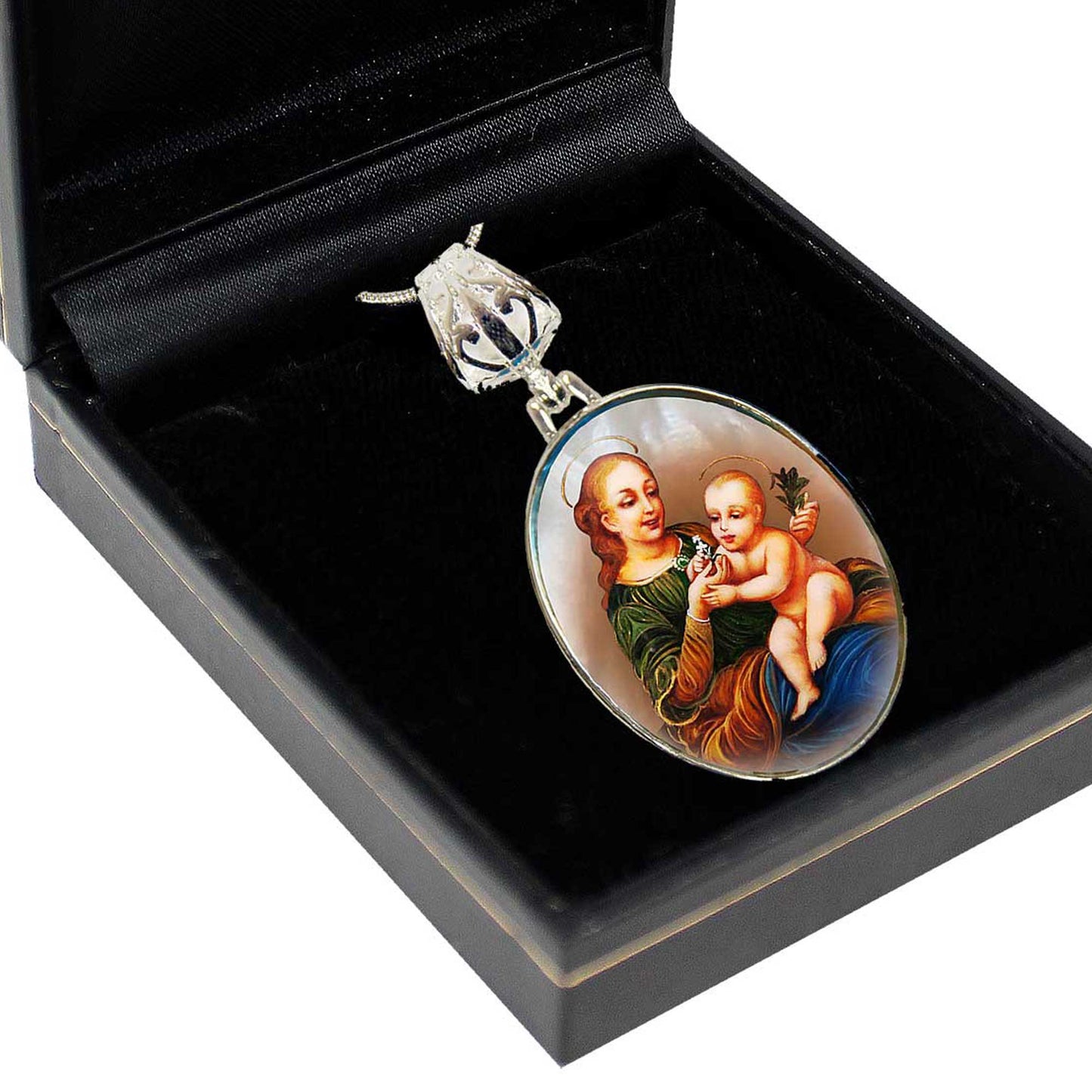 Madonna And Child Silver Plated Mother of Pearl Necklace Jewelry - 43031