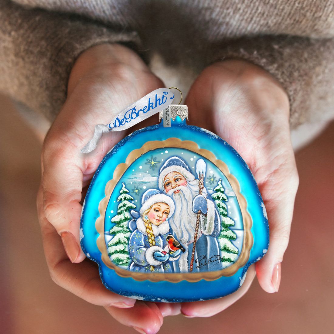 Limited Edition Frosted Story Rainbow Glass Ornament by G. DeBrekht - Christmas Santa Snowman Decor - 756-007