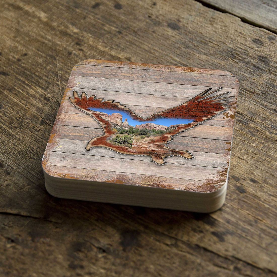 Eagle Wooden Cork Coasters Gift Set of 4 by Nature Wonders - Nature Wildlife Decor  - 8199417C-S4
