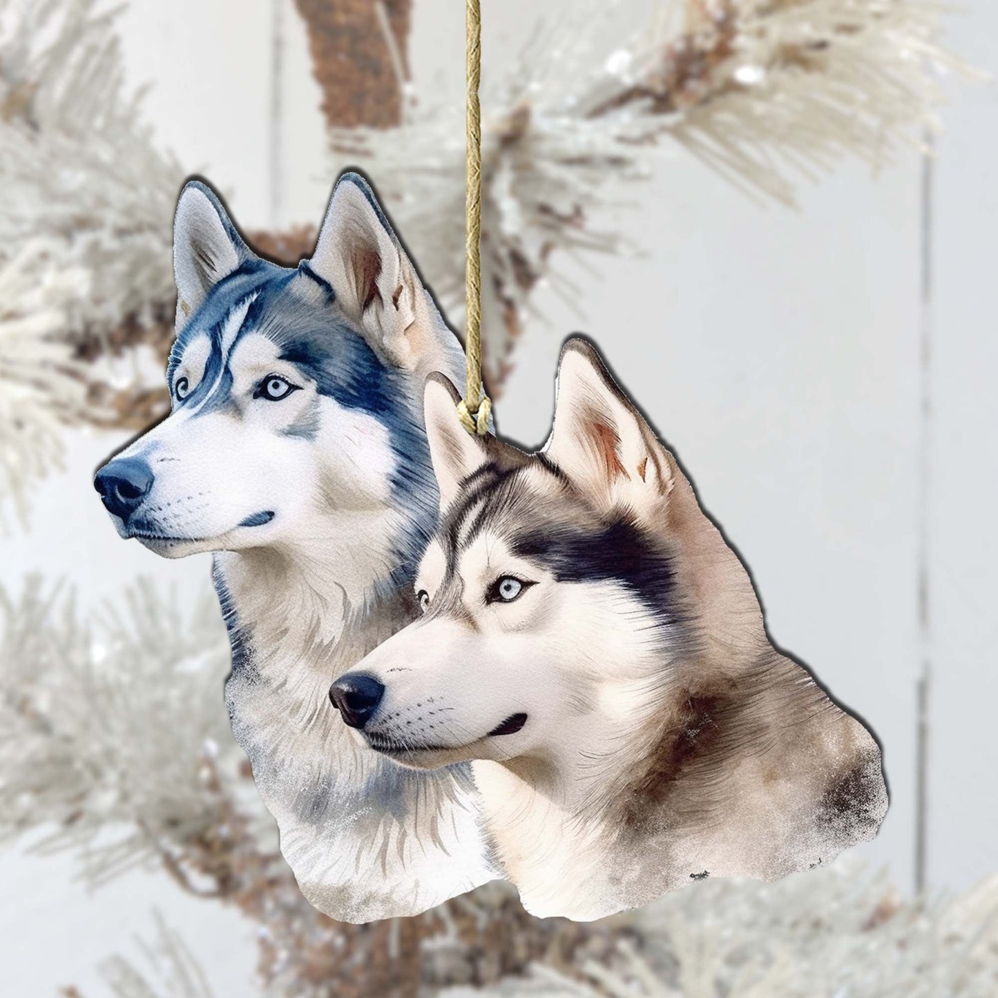 Spirited Alaskan Husky Wooden Ornaments by G.Debrekht - Wildlife Holiday Decor - 8710115-1