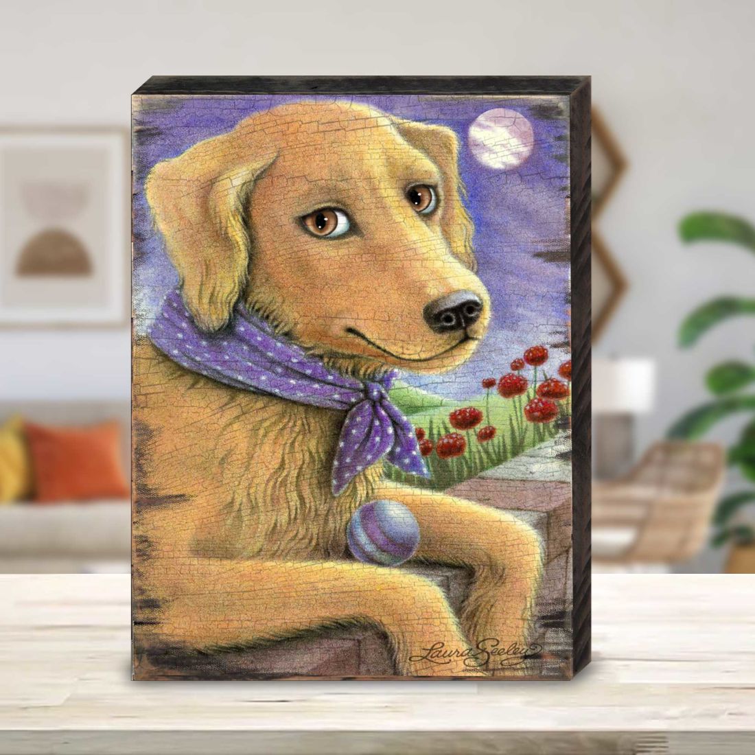 Flowers Fetch & Fun Wooden Wall Art by Laura Seeley - Pets Dog and Cats Decor - 8511111B