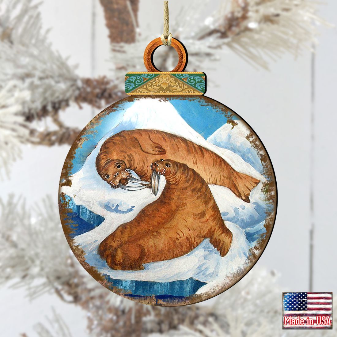 Sea Lions Ball Wooden Ornaments by G. DeBrekht - Coastal Holiday Decor - 8025377