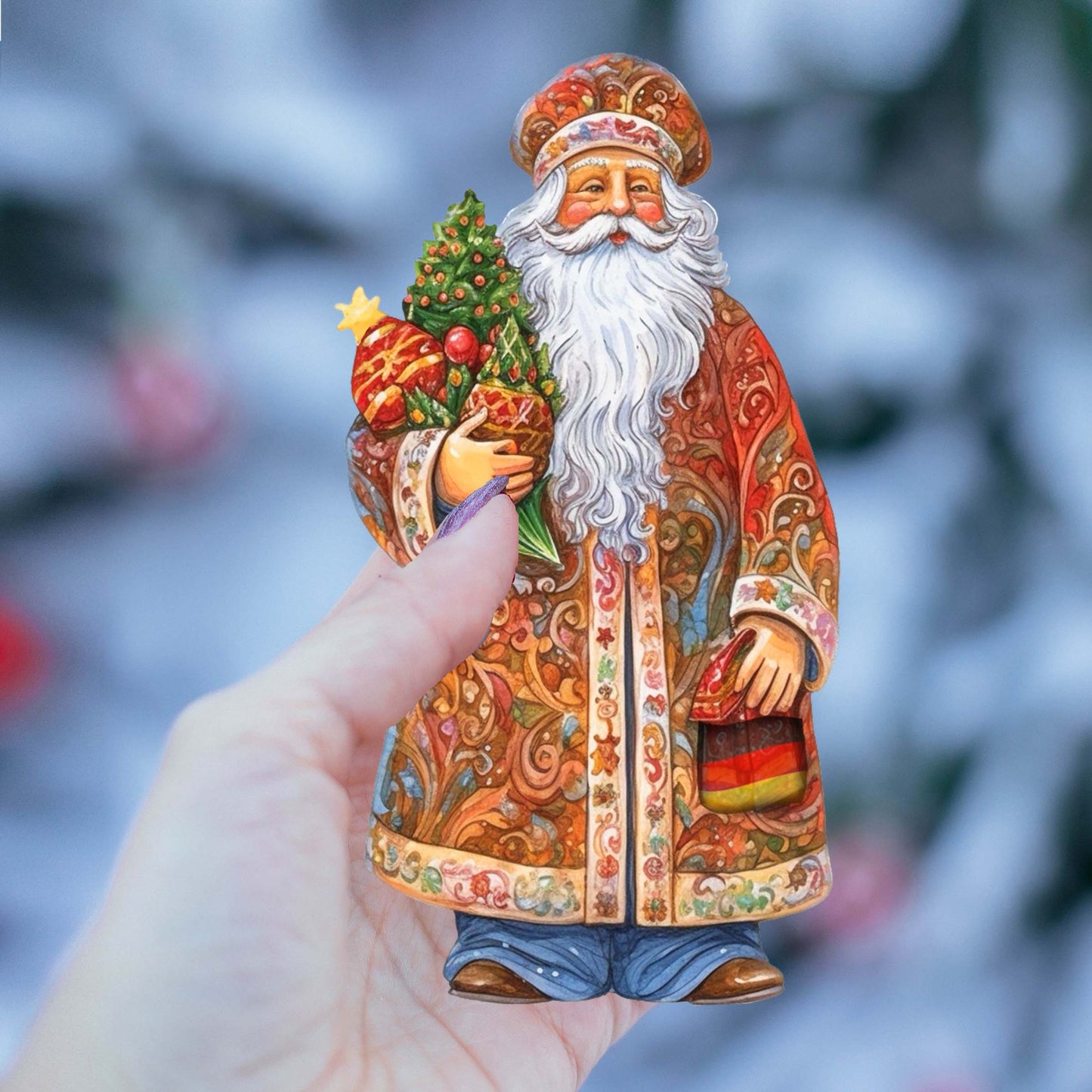 Santas Around the World - German Inspired Santa - Wooden Ornaments Set of 3 by G. DeBrekht Christmas Santa Snowman Decor - 8091304S3