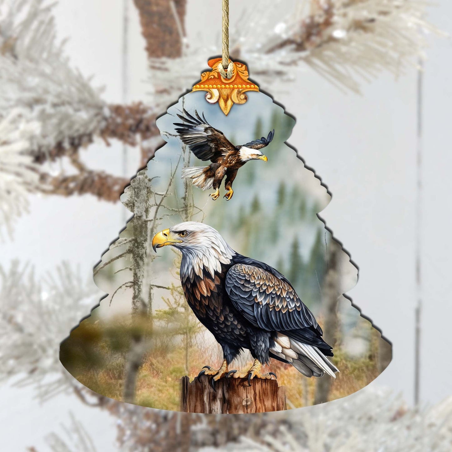 Alaskan Bald Eagles Tree Wooden Ornaments by G.Debrekht - Wildlife Holiday Decor - 870006