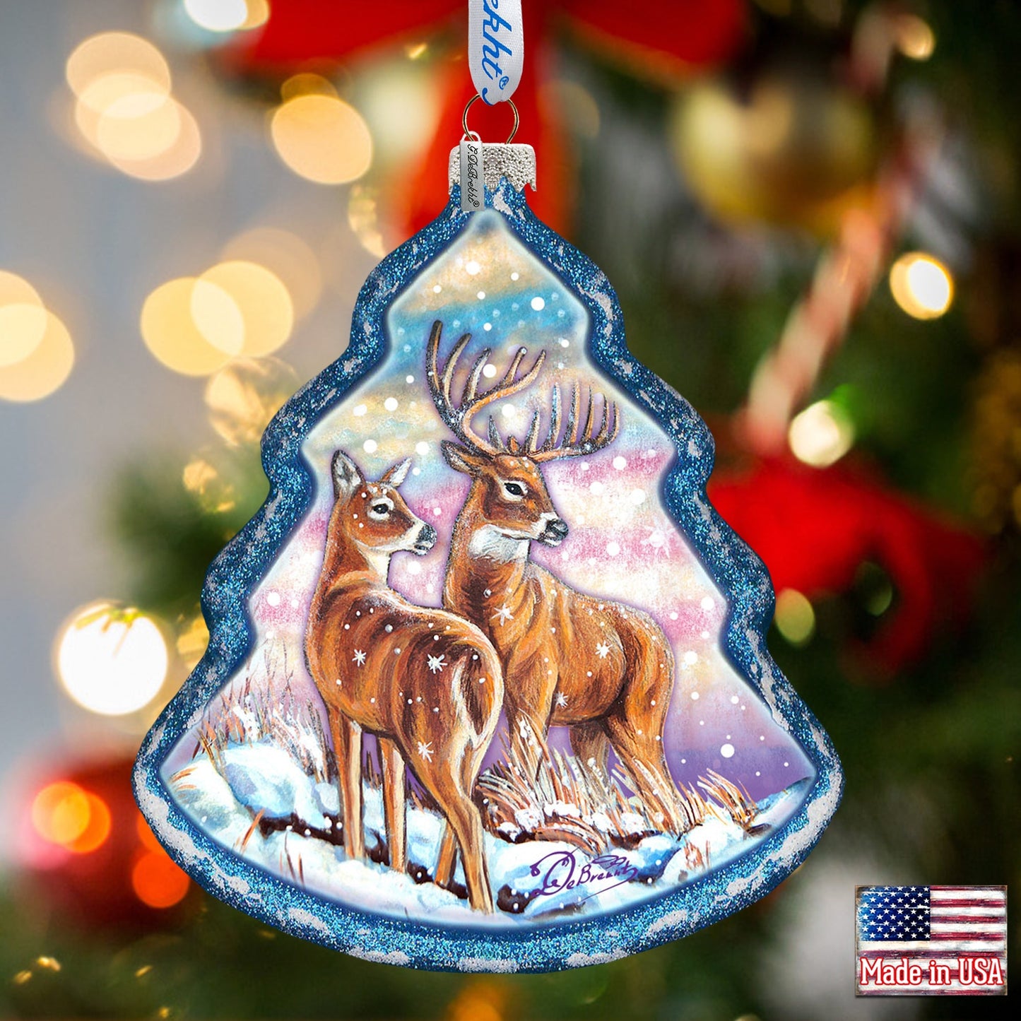 Deer Story Glass Ornament by G. DeBrekht - Wildlife Holiday Decor - 762-029