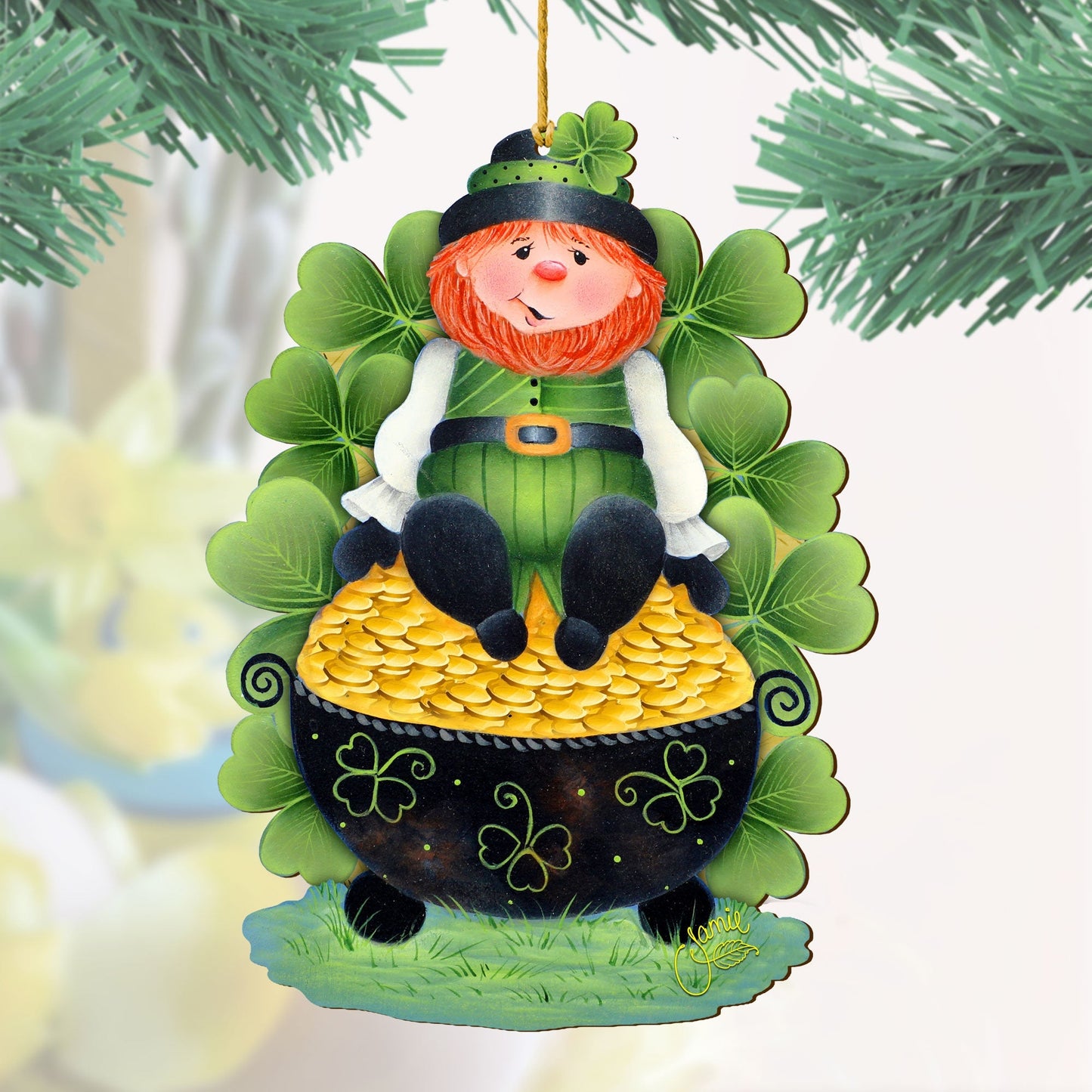 Lepricon's Pot Full of Gold Wooden Ornaments by Jamie Mills-Price - Celtic Decor - 8457707-MP