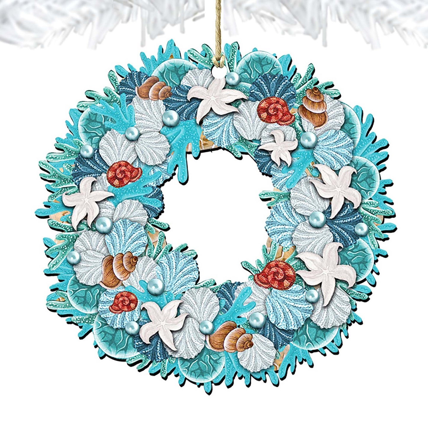 Coastal Wreath Wooden Ornaments by G. DeBrekht - Coastal Holiday Decor - 8185306
