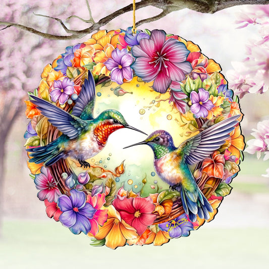 Hummingbirds Wreath Christmas Wooden Ornaments by G. DeBrekht - Easter Spring Decor - 8652804