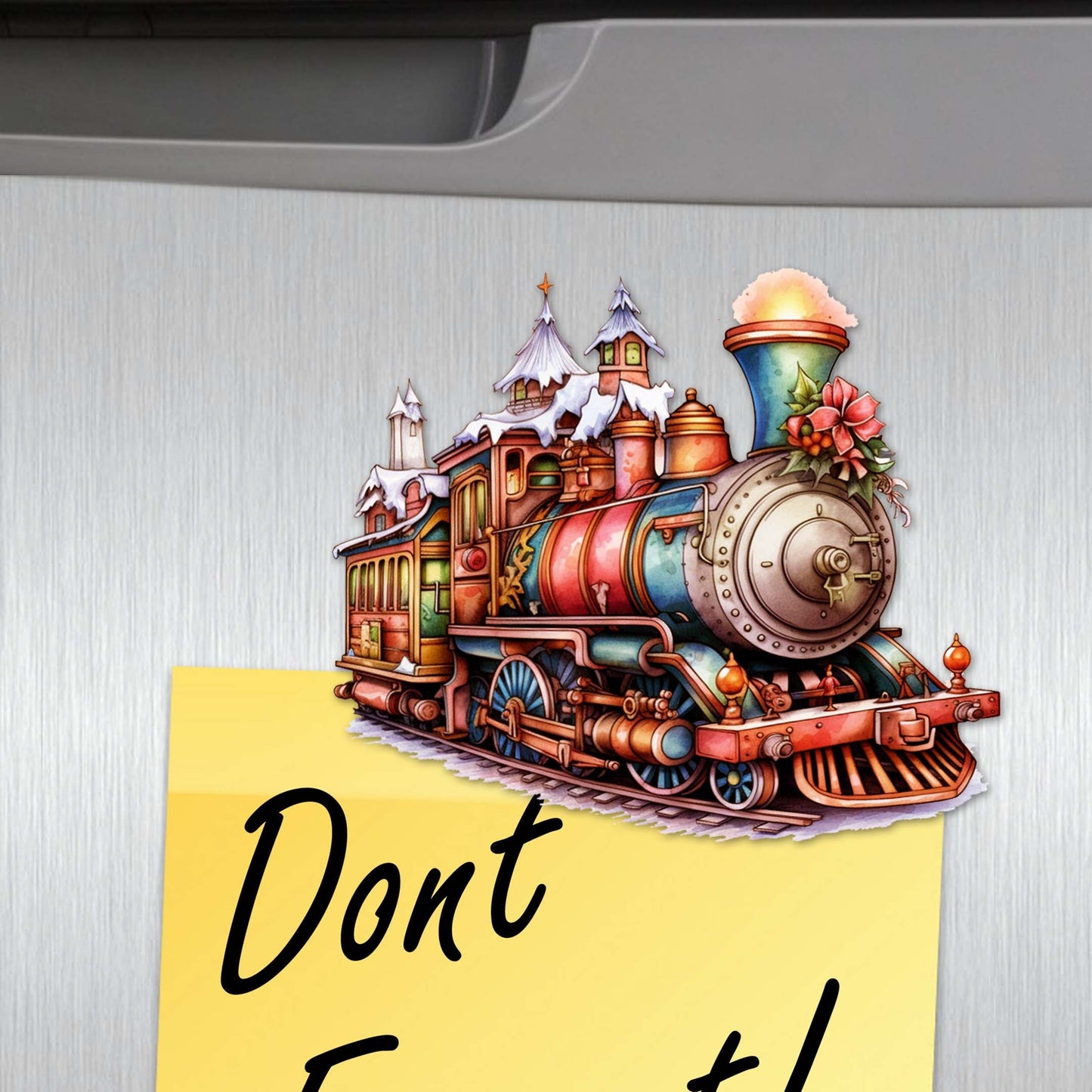 Santa Christmas Train Decorative Wooden Magnets Set of 6 by G. Debrekht - Christmas Decor - 8090123G-S6