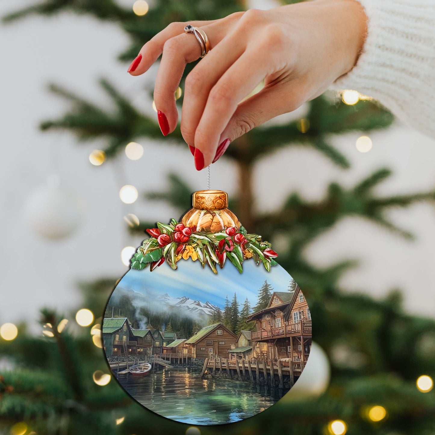 Frozen Peaks Homes Wooden Ornaments by G.Debrekht - Wildlife Holiday Decor - 870013