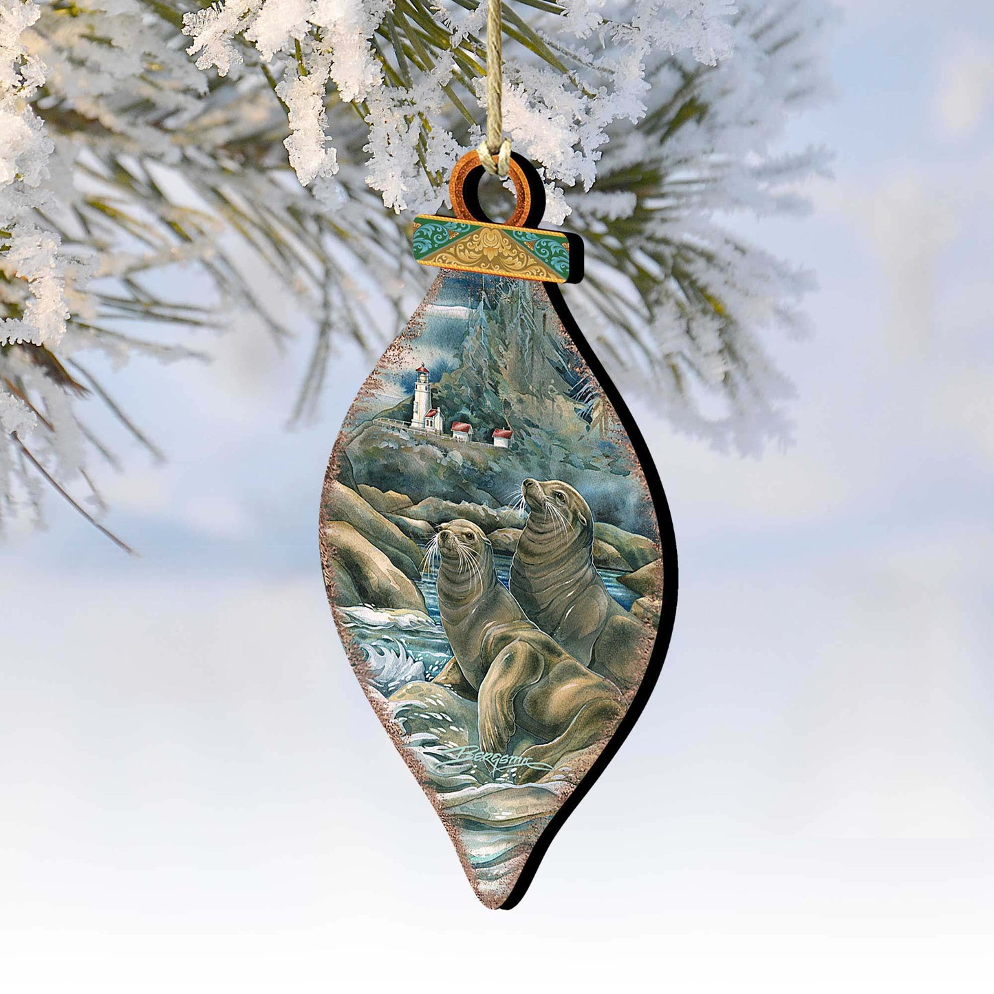 Lions of the Sea Lighthouse Caves Wooden Ornaments by J. Bergsma - Coastal Sea-Life Decor - 8591883-JB