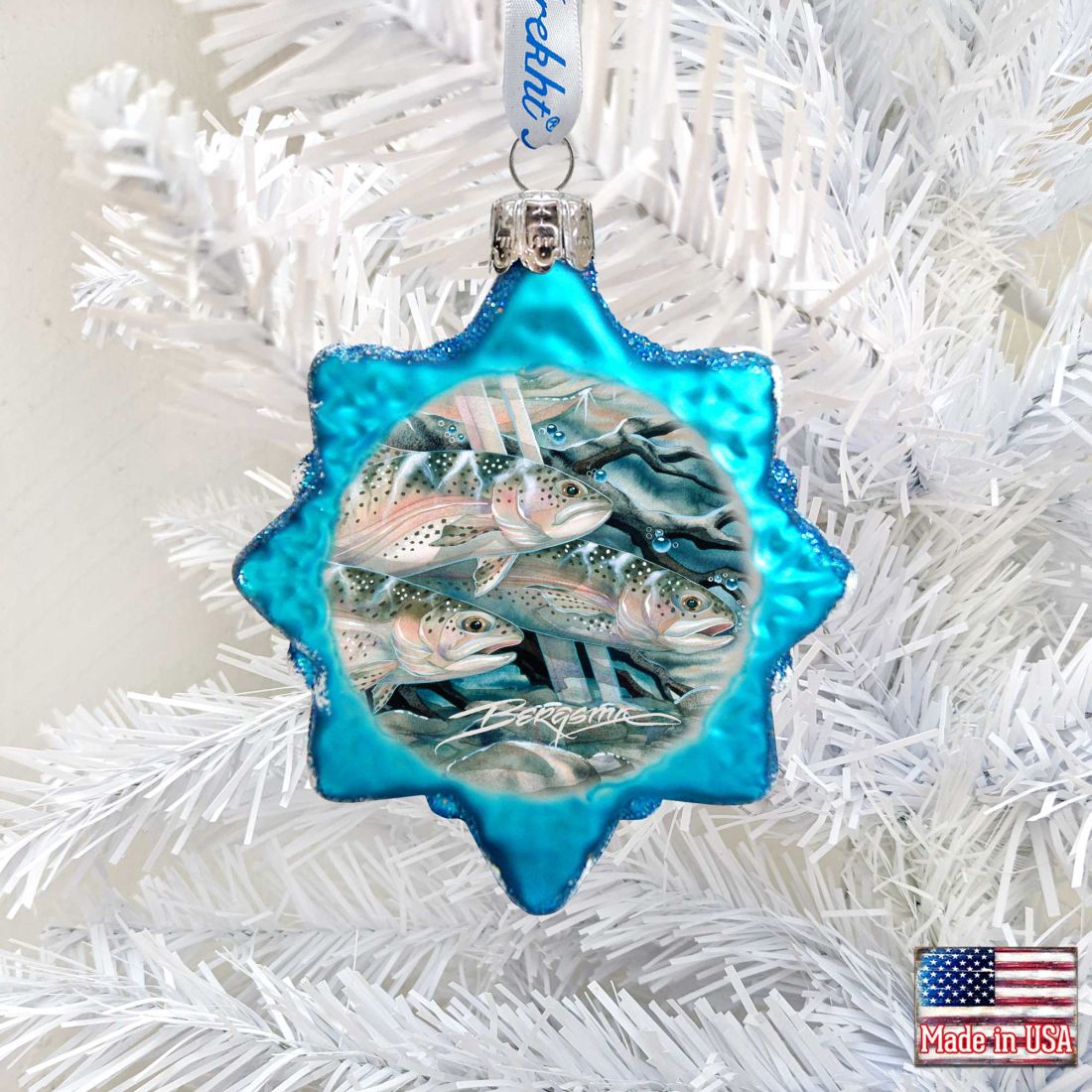 Catch the Rainbow Trout Mercury Glass Ornament by J. Bergsma - Wildlife Holiday Decor - 7783674-JB