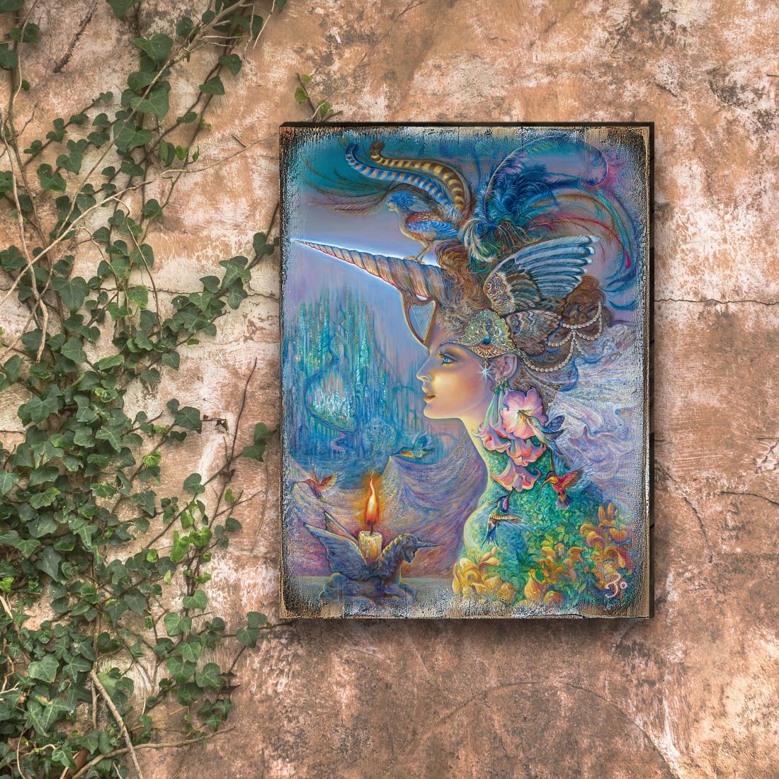 My Lady Unicorn Fantasy Wooden Wall Art by Josephine Wall - Fantasy Decor - 852132-JW