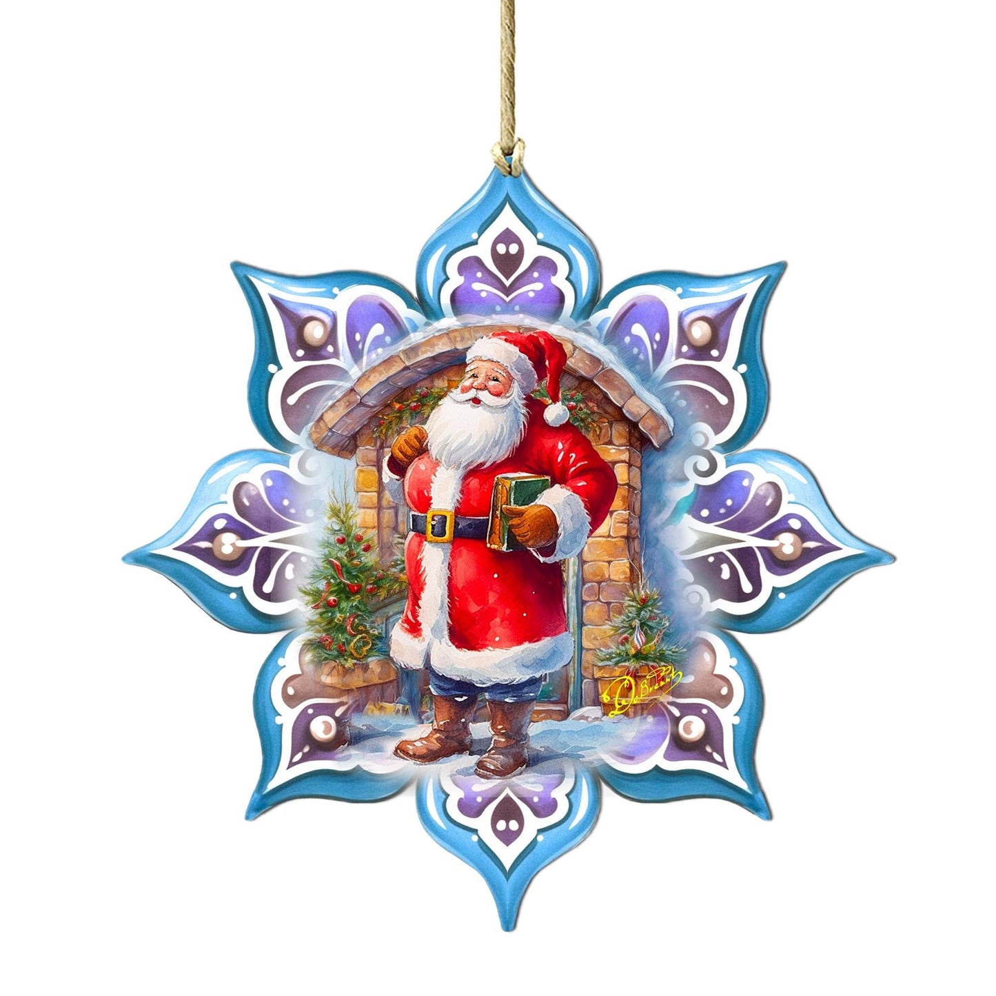 Santa with Book Snowflake Wooden Ornaments by G. Debrekht - Christmas Santa Snowman Decor - 8688420