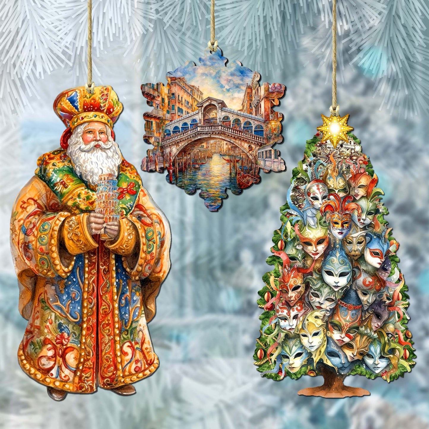 Santas Around the World - Italian Inspired Santa - Wooden Ornaments Set of 3 by G. DeBrekht Christmas Santa Snowman Decor - 8091307S3