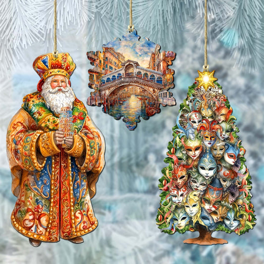 Santas Around the World - Italian Inspired Santa - Wooden Ornaments Set of 3 by G. DeBrekht Christmas Santa Snowman Decor - 8091307S3