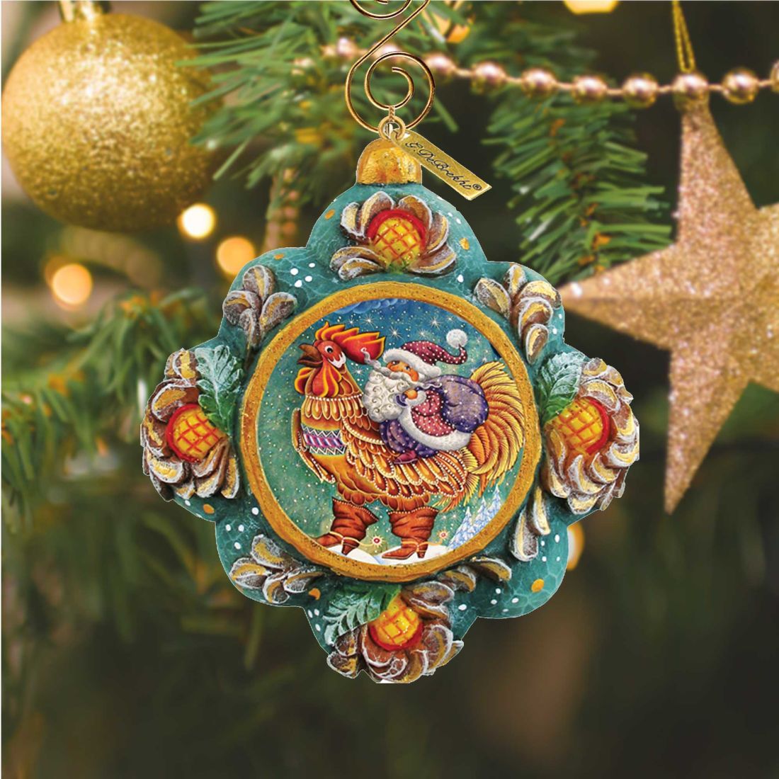 Rooster Santa Sculpted Hand-Painted Christmas Ornament by G. DeBrekht - Christmas Santa Snowman Decor - 6102545