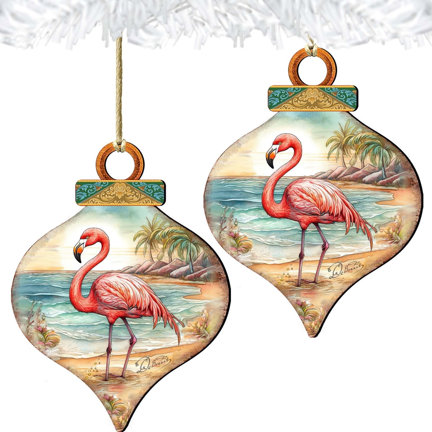 Holiday Coastal Decor - Flamingo Charm Wooden Ornaments by G. Debrekht - Coastal Holiday Decor - 8688173
