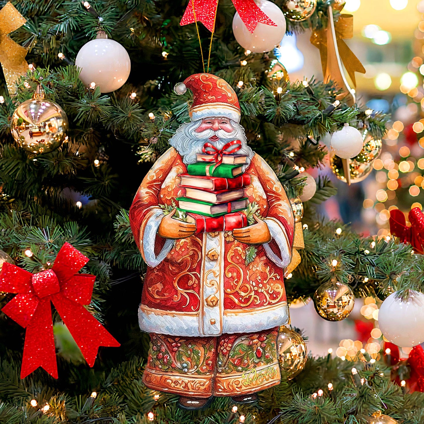 Santa's Book Collection Wooden Ornaments by G. Debrekht - Christmas Santa Snowman Decor - 8691405