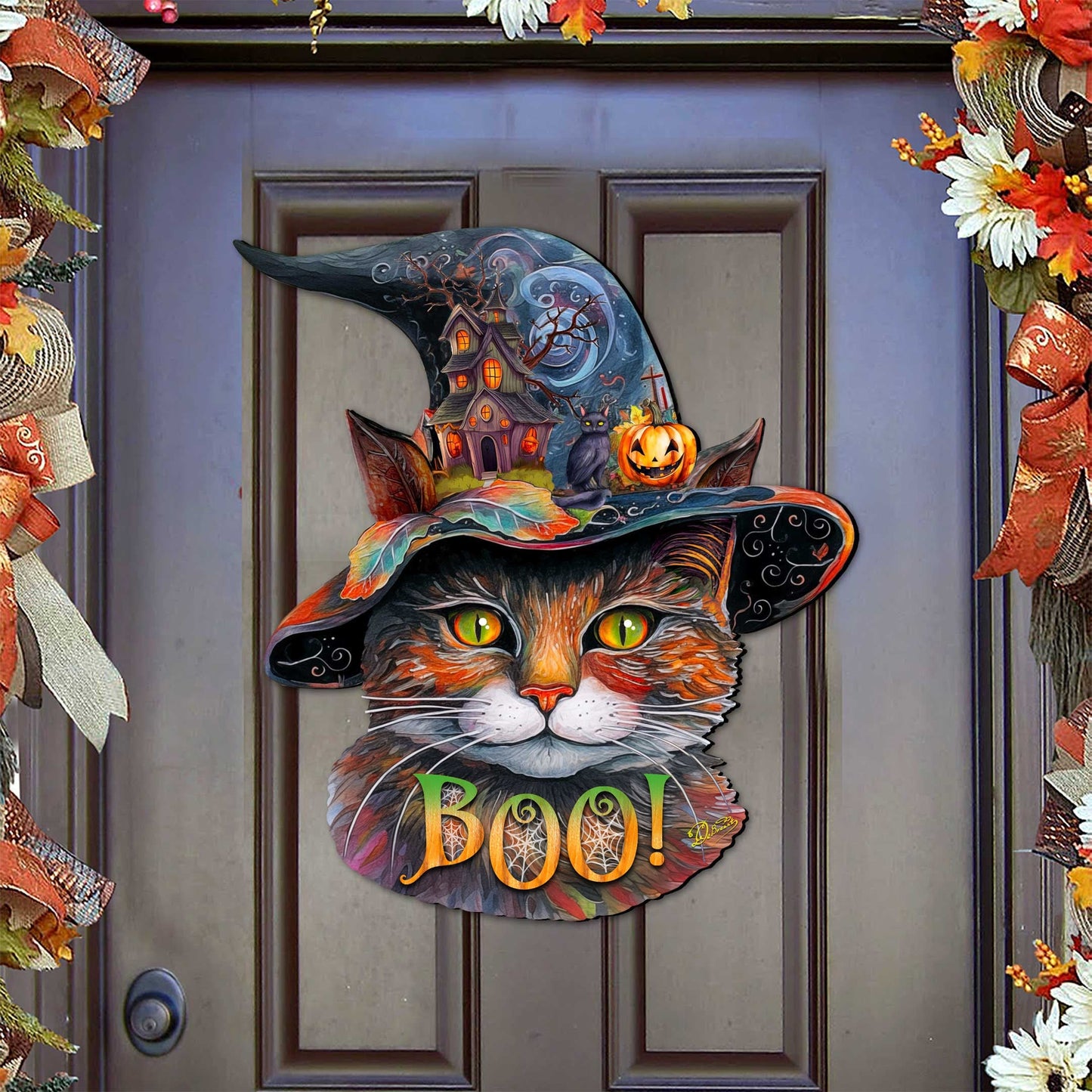 Halloween Cat in a Hat Holiday Door Decor by G. DeBrekht - Halloween Decor - 8652792H