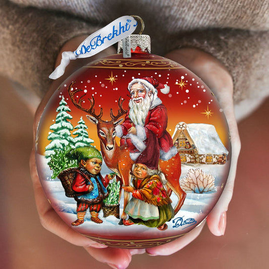 Vintage Sleigh Ride in Red Glass Ornament Limited Edition by G. DeBrekht - Christmas Santa Snowman Decor - 73865