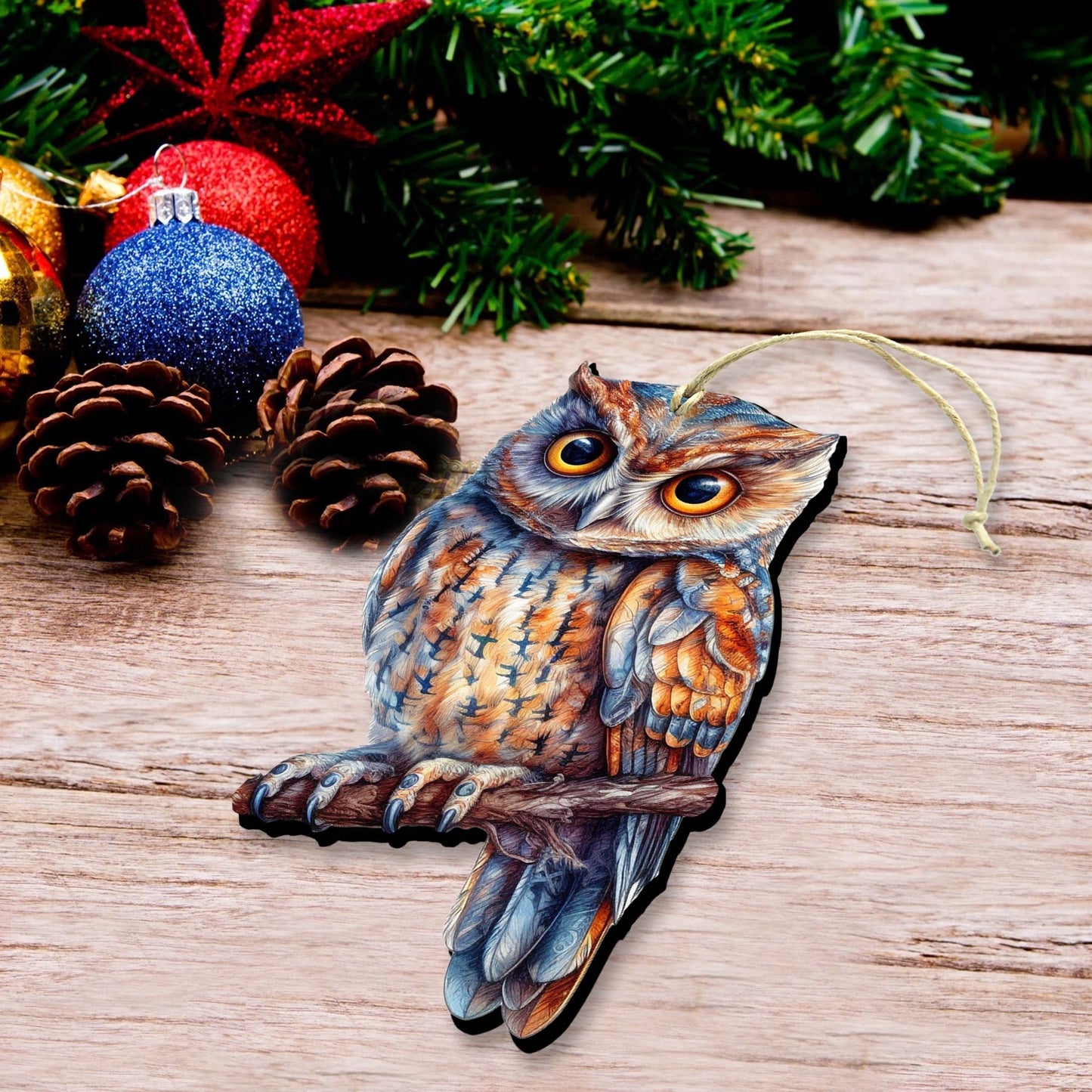 Alaskan Great Horned Owl Wooden Ornaments by G.Debrekht - Wildlife Holiday Decor - 8710004-2