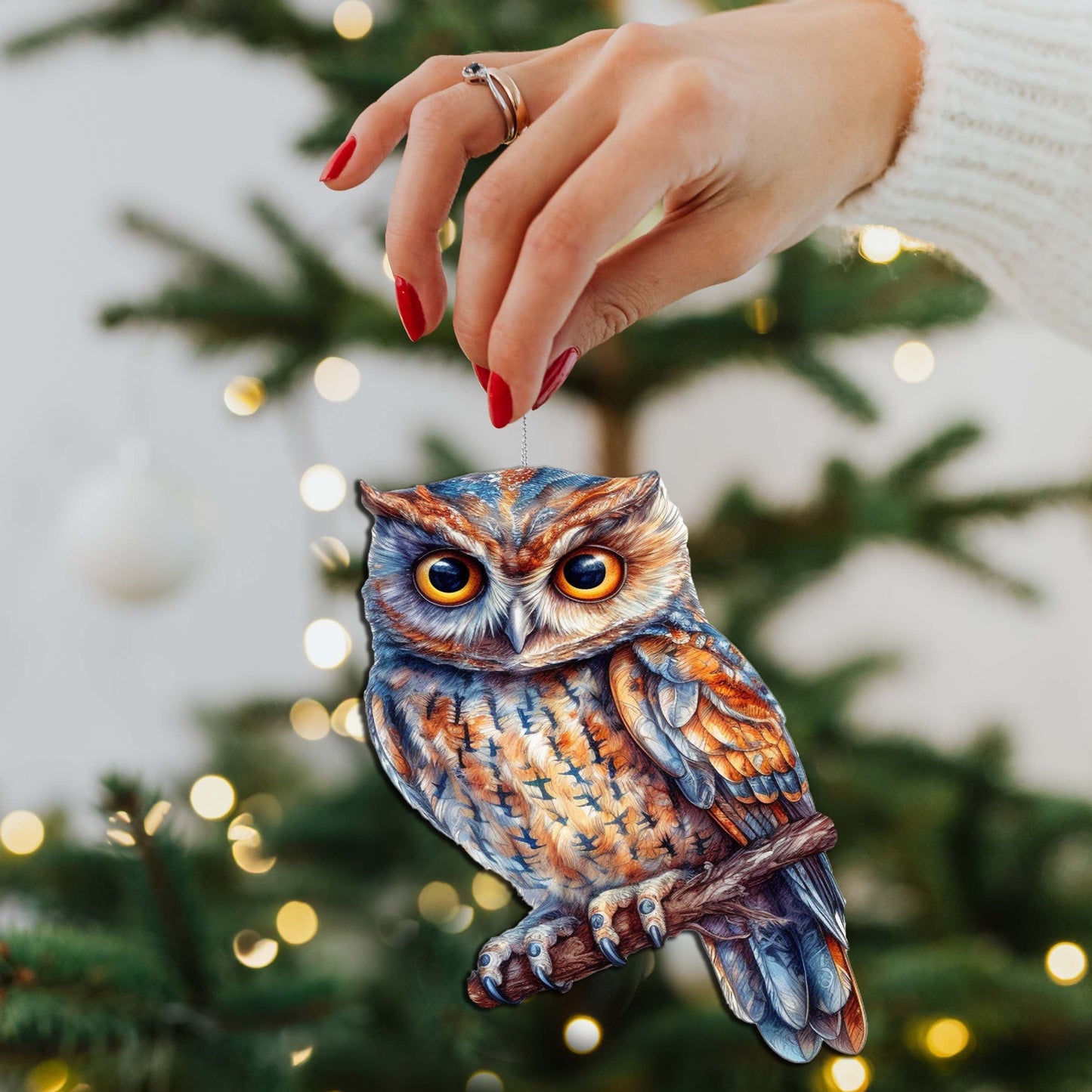 Alaskan Great Horned Owl Wooden Ornaments by G.Debrekht - Wildlife Holiday Decor - 8710004-2