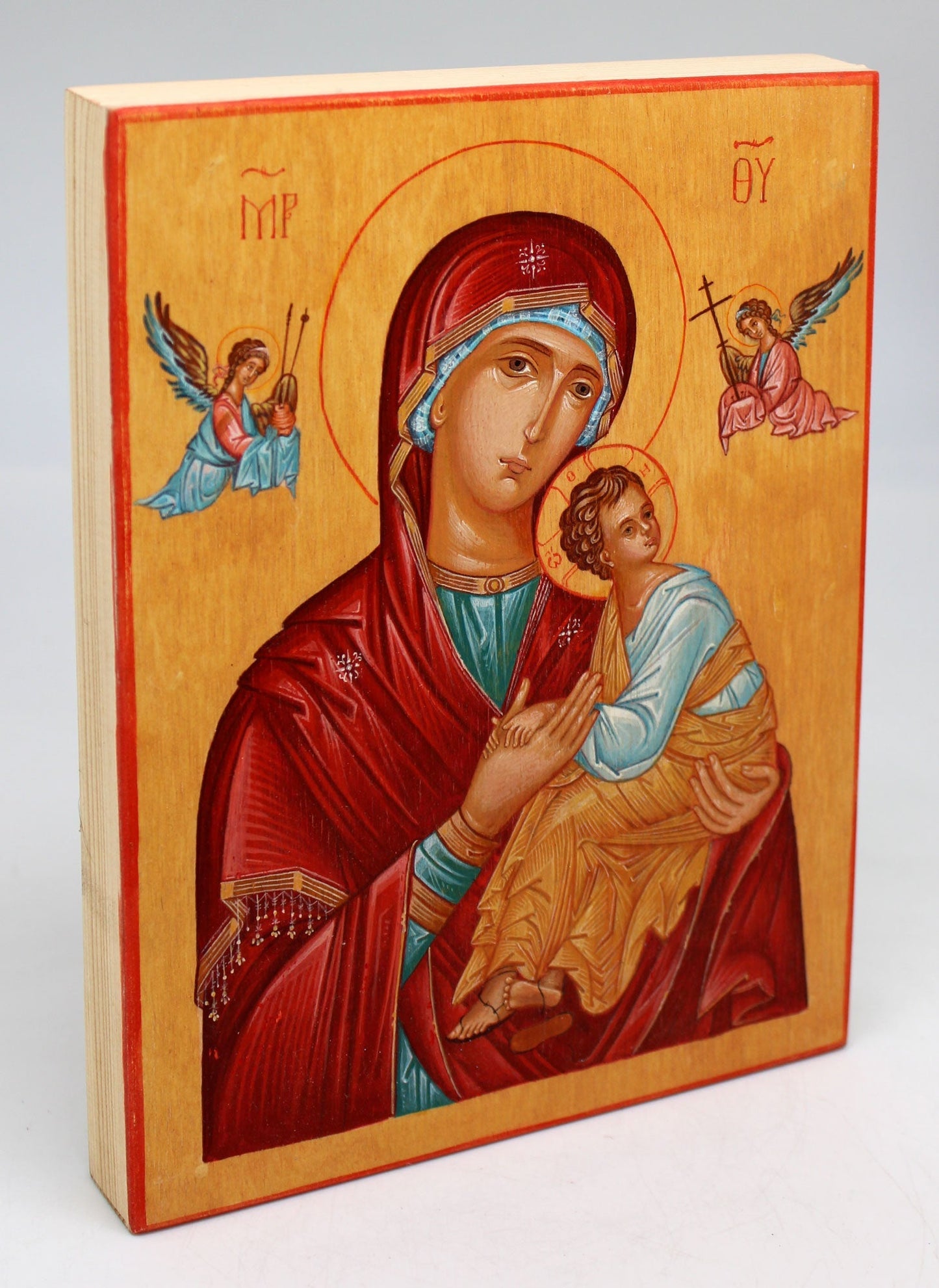 Virgin Mary Directress - Original One-of-a-Kind Orthodox Icon Handpainted on Wood 8 x 5.5" , Signed by G. DeBrekht with Certificate