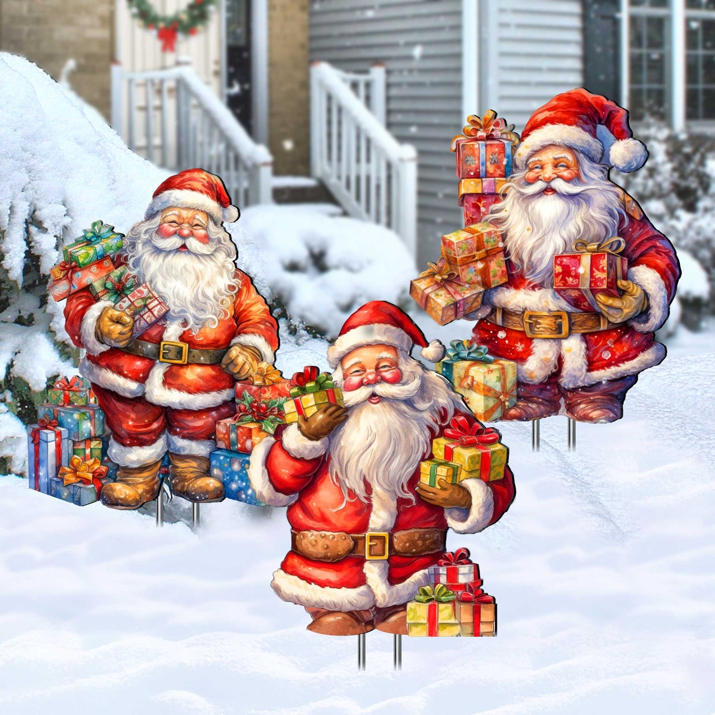 Heartwarming Gifts for All Outdoor Garden Decor Set of 3 by G. Debrekht - Christmas Santa Snowman Decor - 8120130MS3