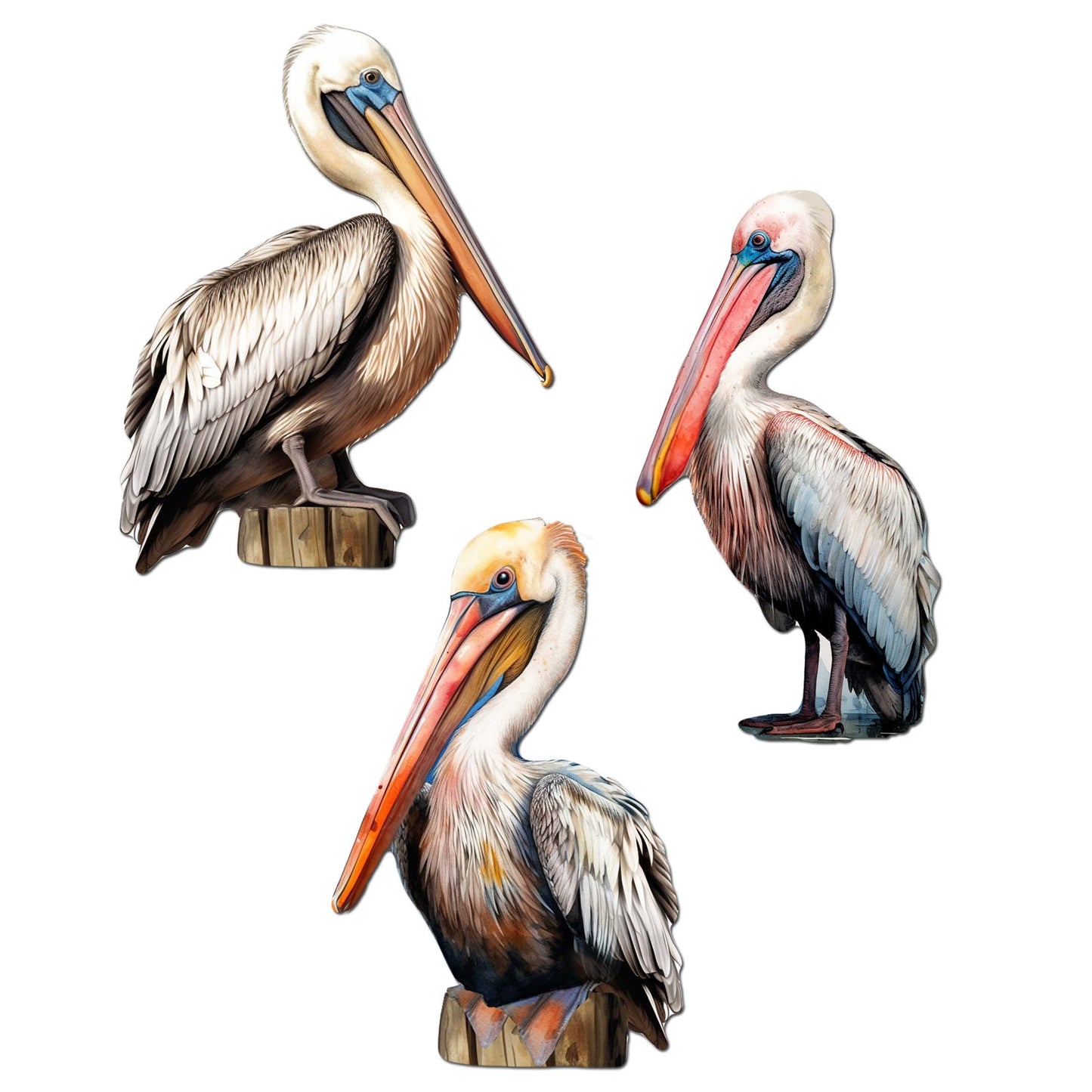 Pelicans Decorative Wooden Clip-on Ornaments Set of 3 by G. Debrekht - Christmas Decor - 8091014C-S3