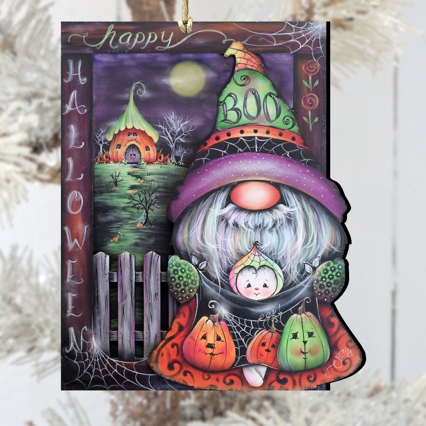 Boo Halloween Gnome Wooden Ornaments by Jamie Mills-Price Halloween Decor - 8611077-MP