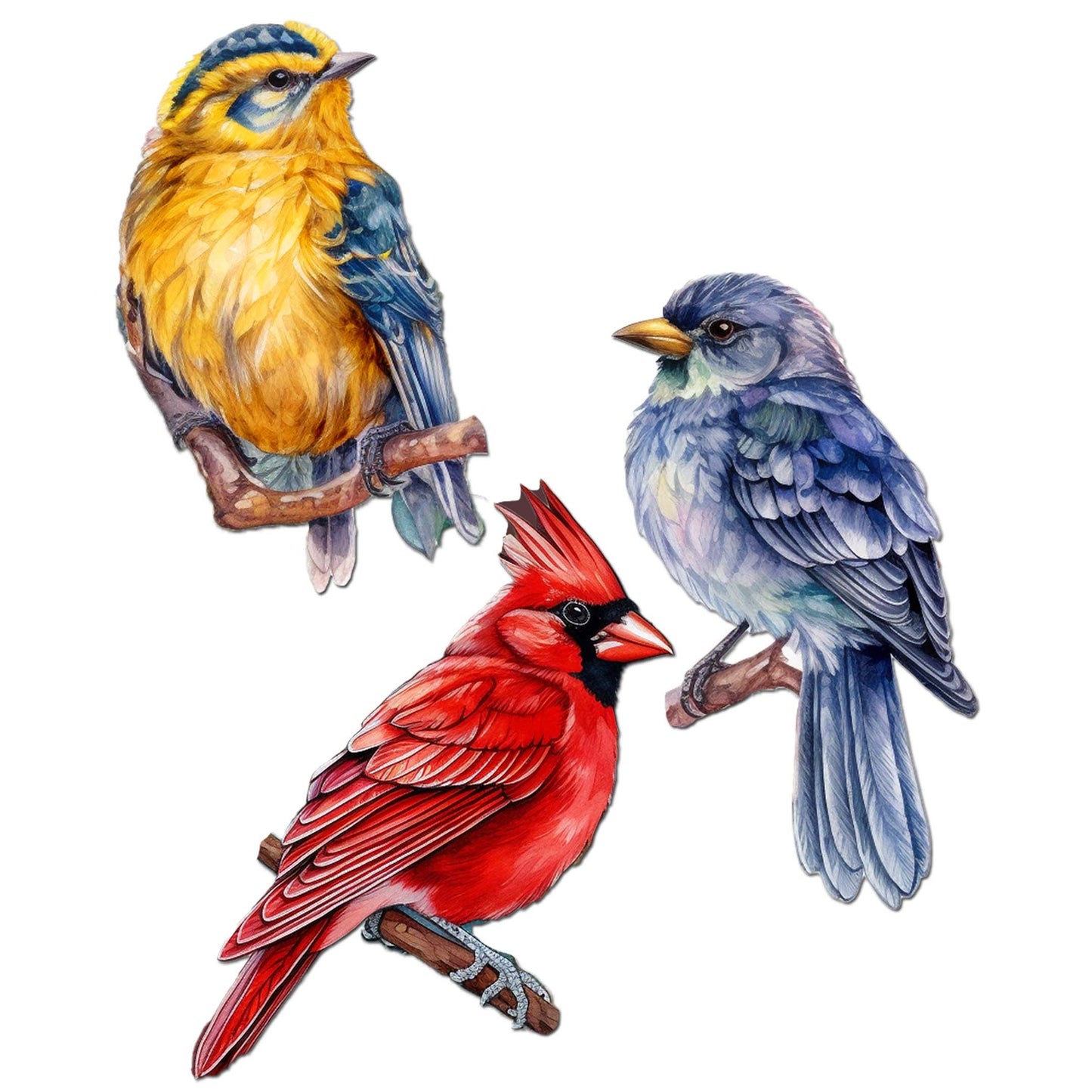 Forest Birds Decorative Wooden Ornaments Set of 3 by G. Debrekht - Nature Wildlife Decor - 8091005-S3