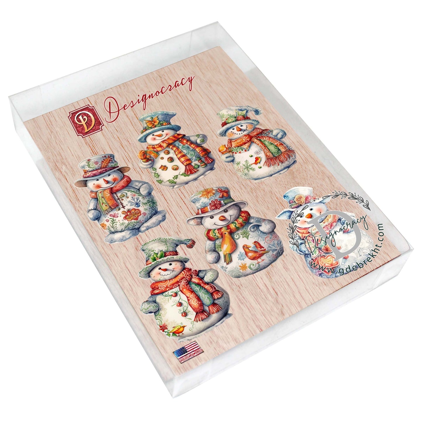 Snowman Decorative Wooden Magnets Set of 6 by G. Debrekht - Christmas Santa Snowman Decor - 8090023G-S6
