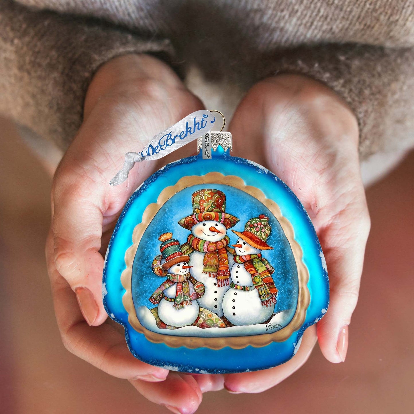 Snowman Family Rainbow Glass Ornament by G. Debrekht - Christmas Santa Snowman Decor - 756-020