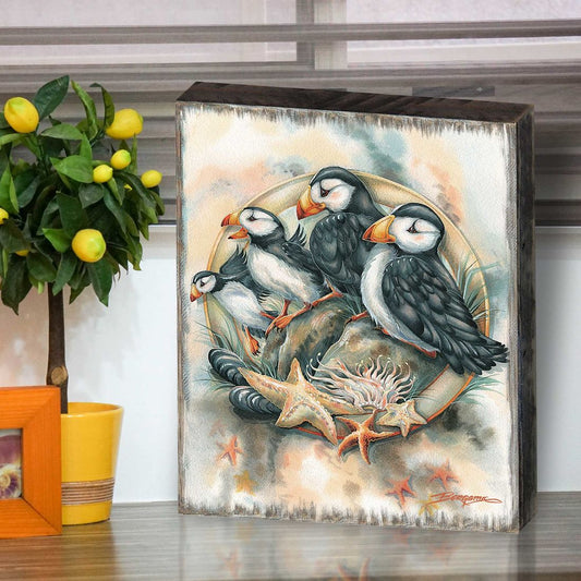 Send in the Clowns Puffins Wooden Wall Art by J. Bergsma - Nature Wildlife Decor - 85922848B-JB