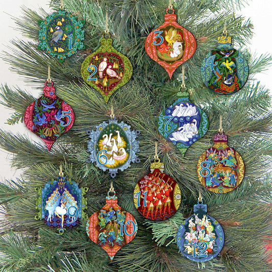 12 Days of Christmas Wooden Ornament Set of 12 by G. Debrekht - Christmas Decor