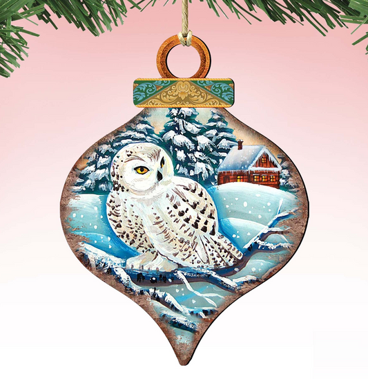 White Owl Drop Wooden Ornaments by G. DeBrekht - Wildlife Holiday Decor - 8035213