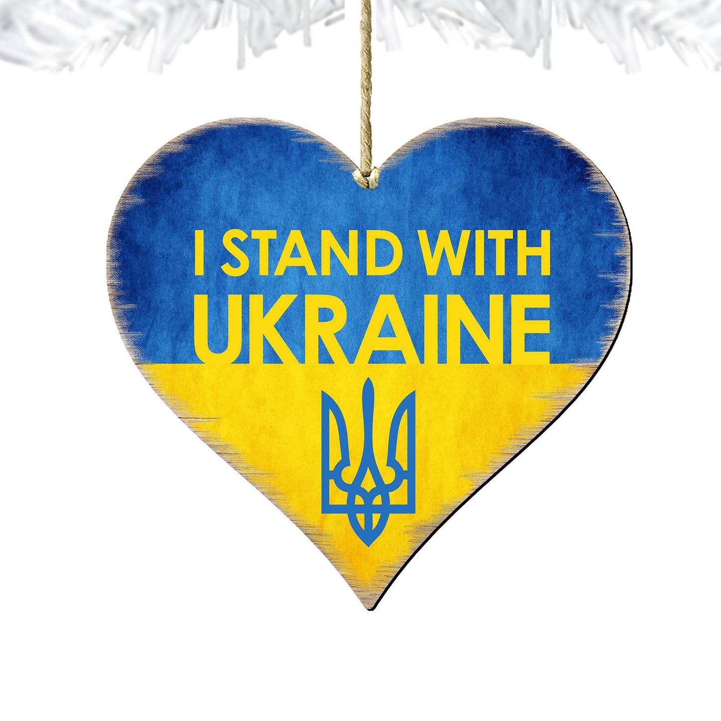 Ukrainian Flag with Trident Wooden Ornaments - International Decor - 8187123