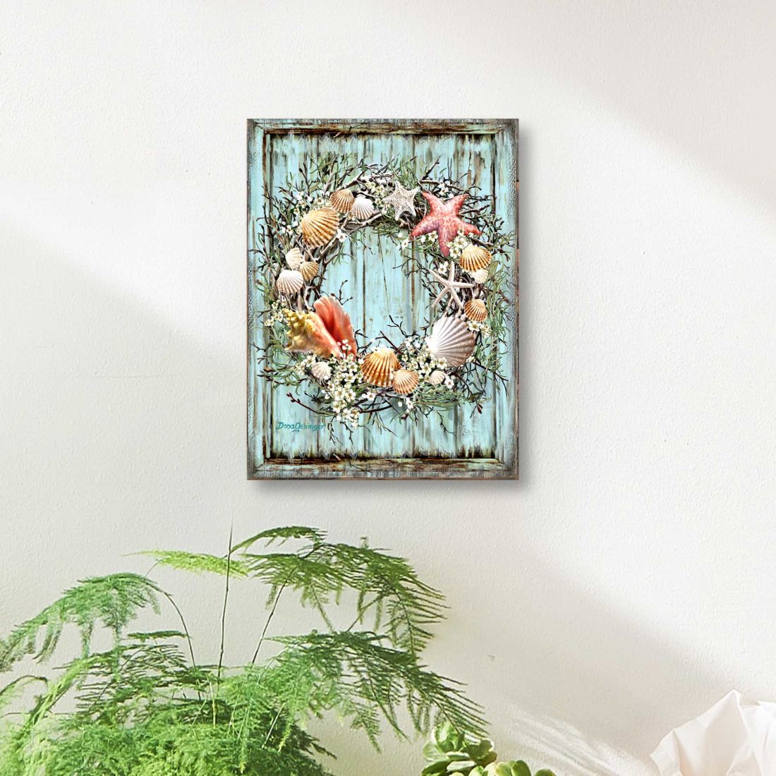 Christmas Coastal Wreath Wooden Wall Art by D. Gelsinger - Coastal Holiday Decor - 95607B-1715