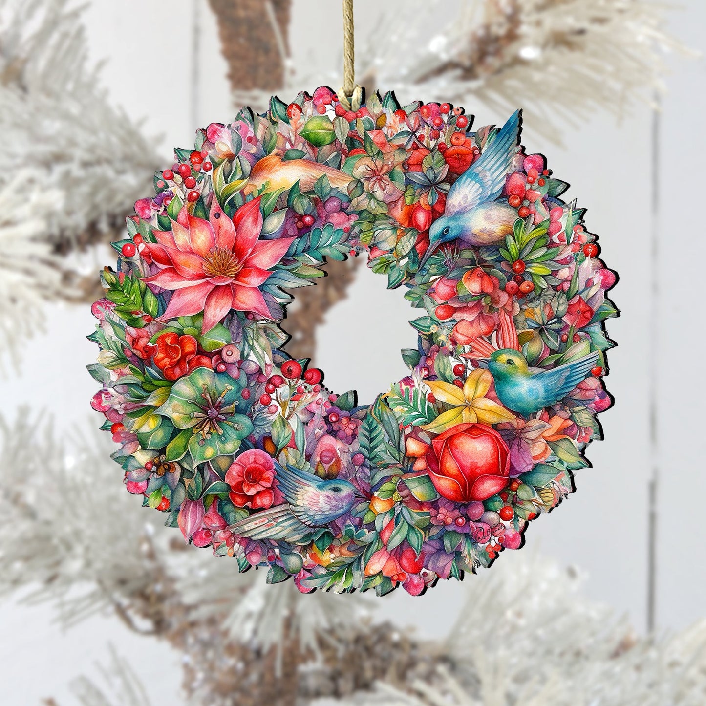 Summer Blooms Wreath Wooden Ornaments by G. Debrekht Christmas Decor - 8611072